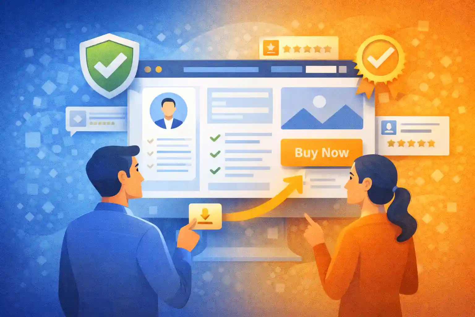 Professional website interaction with trust symbols